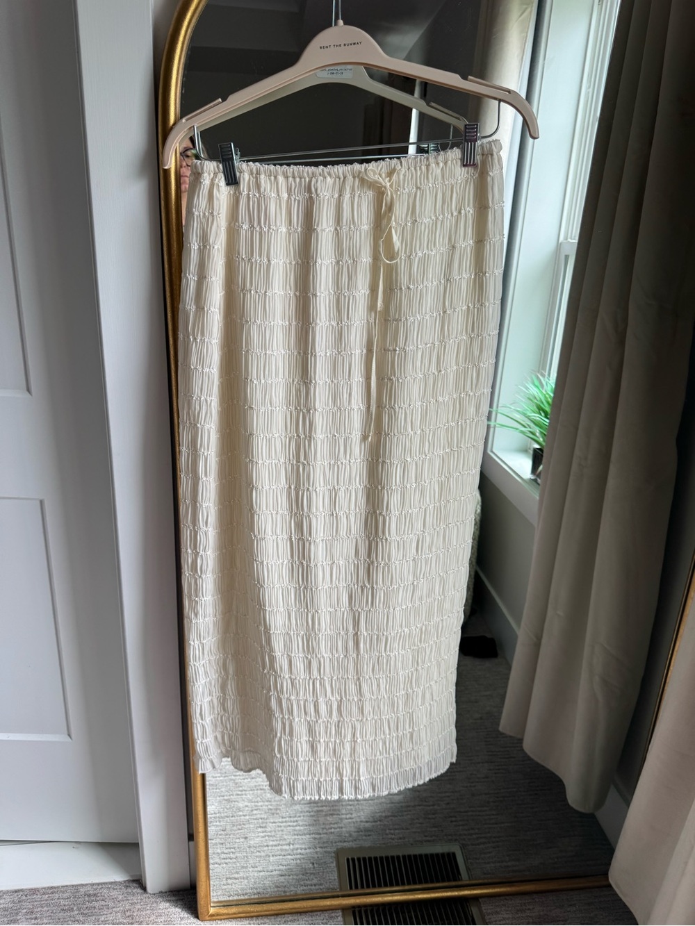 Camila Coelho Cream Smocked Midi Skirt with Drawstring